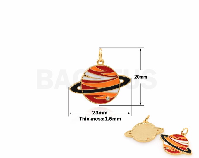 Enamel Charm,18K Gold Filled Enamel Planet Necklace, Saturn Ring Pendant,Ring Necklace, Planet Pendant, Saturn Charm, 20x23x1.5mm