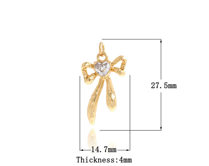 18K Gold Filled Bow Pendant,MicroPaved CZ Bow Tie Charms,Bow Necklace for DIY Jewelry Making Supplies
