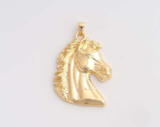 18K Gold Filled Horse Charm, Animal Pendant,Horse Necklace Charm, DIY Jewelry Supplies, 42x28.3x4.6mm