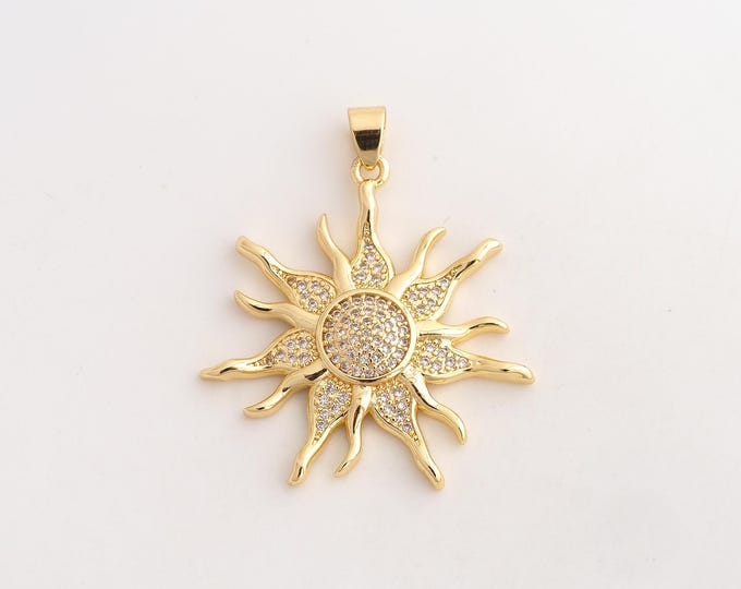 18K Gold Filled Sun Charm,Dainty Celestial Pendant,CZ Sunburst Pendant ,DIY Jewelry Supplies,41.7x18.2x5.8mm