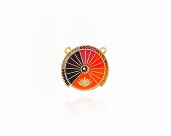 Colgante de disco esmaltado redondo relleno de oro de 18 quilates, minimalista, para pulseras, collares, accesorios, suministros, 19,5 x 20,7 x 1,8 mm