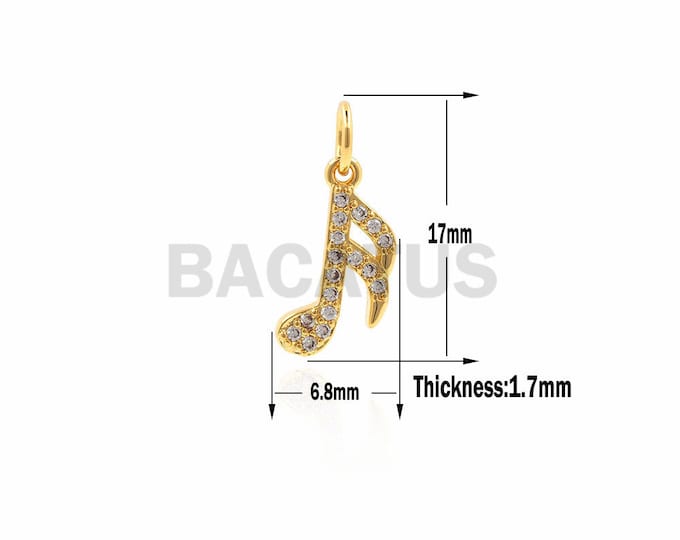 1pcs CZ Music Note Necklace Pendant ,Music Note Jewelry 17x6.8x1.7mm