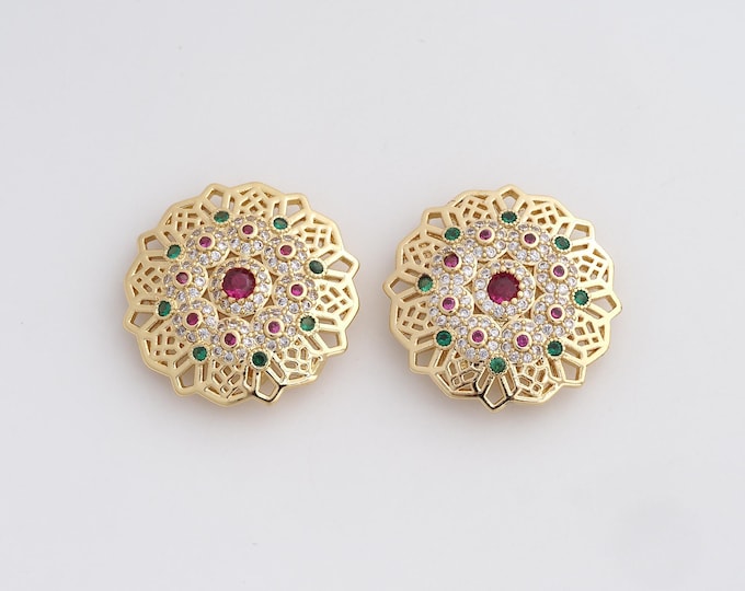 18K Gold Filled Flower Charm, Micropavé CZ Flower Pendant,Flower Necklace Charm, DIY Jewelry Supplies, 23.4x23.4x5.8mm