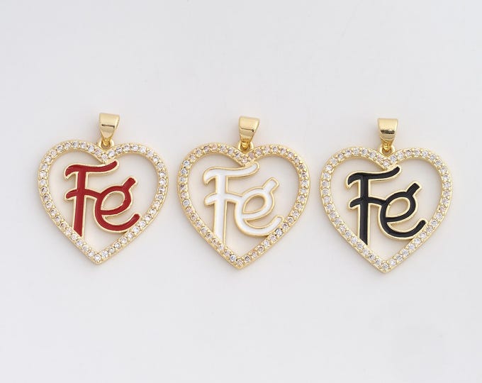 18K Gold Filled Heart Charm, Enamel Fe Pendant,CZ Letter Necklace Charm, DIY Jewelry Supplies, 28x23.6x2mm