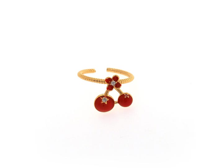 Enamel Stackable Ring,Cherry Ring,Adjustable Ring, Open Ring,Enamel Cherry Ring