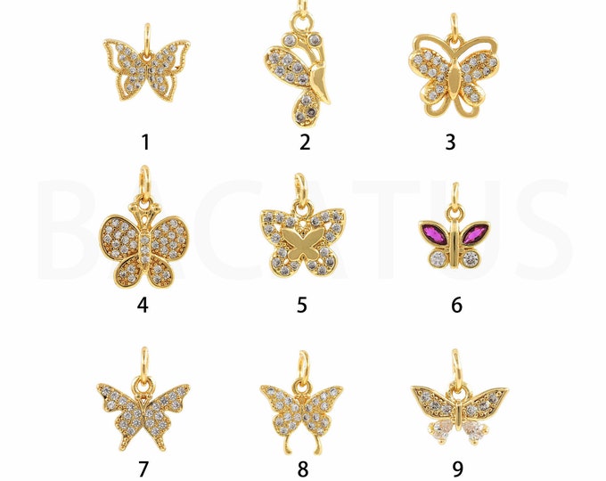 18K Gold Filled Butterfly Pendant,Gold Dainty CZ Butterfly Charms,Simple Charm Bracelet Necklace for DIY Jewelry Making Supply