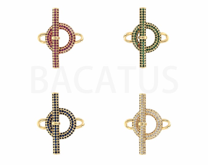 1PCS 18K Gold Filling Suitable For Bracelets, Black Gemstone Round Connector Necklaces, Jewelry Products Cubic Zirconia 23.3x30x4.1mm