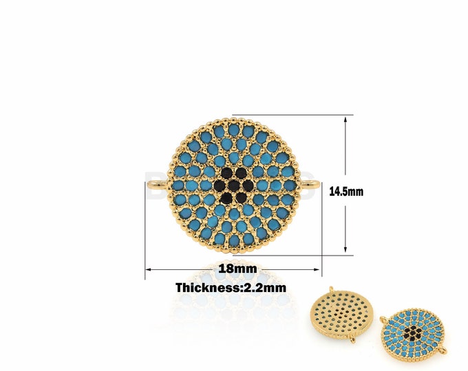1PCS 18K Filled Gold Blue Round Eye Connector, Eye Charm,Eye Charm, Suitable For Jewelry Making Accessories 14.5x18x2.2mm