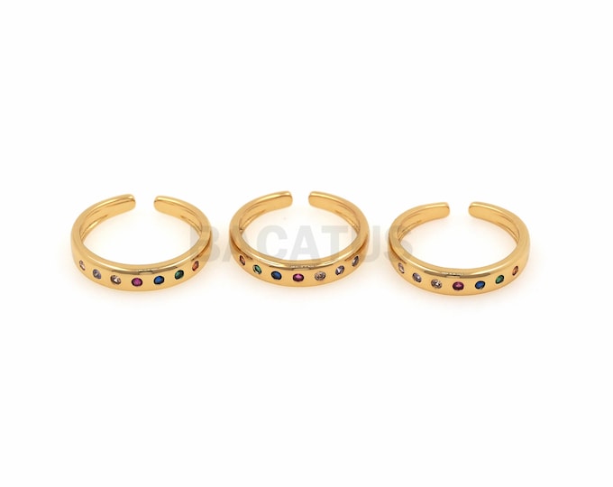 18K Gold Filled Thin Round Ring, Micro-Pave CZ Multicolor Ring, Adjustable ring, Open Ring, Stackable Ring, Daily Ring