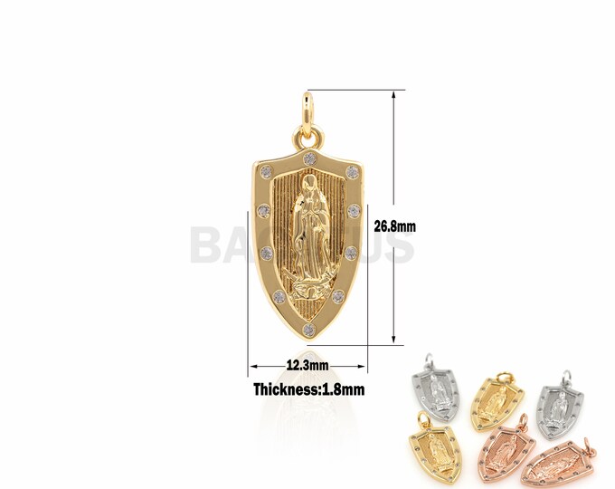 1PCS Suitable For Bracelets, Necklaces,Jewelry Products, Virgin Mary Pendant, Shield Pendant, Micro-Pave, 18K Gold Filling 26.8x12.3x1.8mm