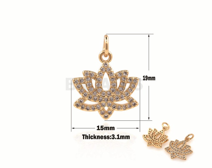 1PCS Micro-Pave Lotus Pendant, Plant Pendant, Plant Charm, Lotus Charm, Lotus Necklace,Suitable For Jewelry Making  19x15x3.1mm