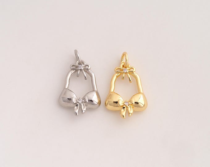 18K Gold Filled Bikini Charm,Dainty Bra Pendant,CZ Bikini Pendant ,DIY Jewelry Supplies,20.6x12.2x4mm