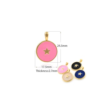 1Pcs Fashion Enamel Star Round Disc Pendant Black Pink White Blue Enamel Pendant Five-Pointed Star Jewelry Enamel Charm Amulet 17.5x24.5x2.7