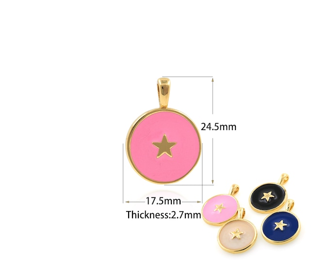 1Pcs Fashion Enamel Star Round Disc Pendant Black Pink White Blue Enamel Pendant Five-Pointed Star Jewelry Enamel Charm Amulet 17.5x24.5x2.7