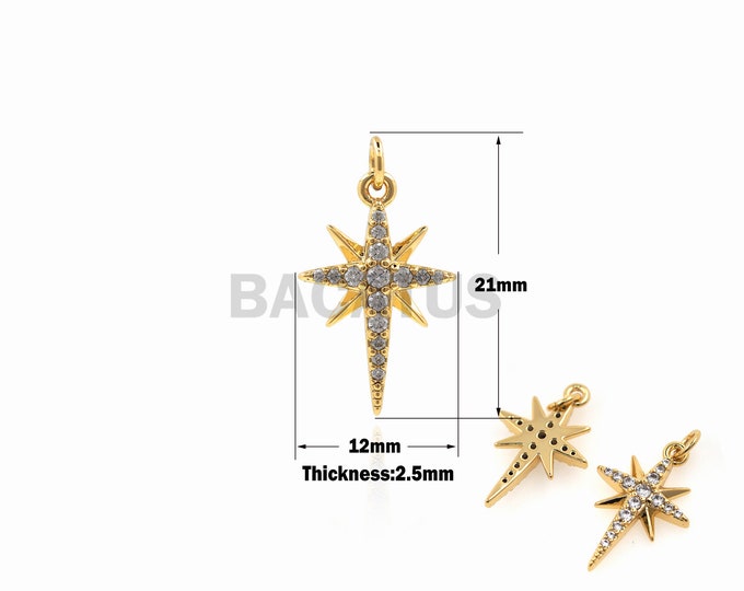 1PCS Cross-shaped pendant, Polaris charm, star jewelry, suitable for bracelets, necklaces, jewelry making supplies, micro-Pave 21x12x2.5mm
