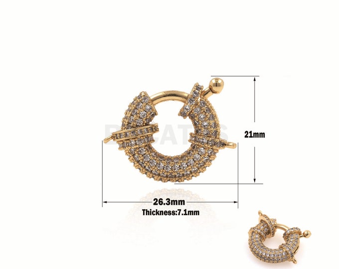 1pcs CZ Round Spring Buckle, Nautical Buckle, Jewelry Buckle, Wheel Buckle, Necklace Buckle 21x26.3x7.1mm