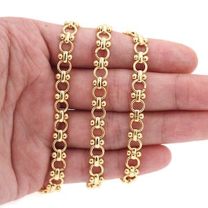 1 Meter geschweißte Kette, 18K Gold Filled runde Kette, rechteckige Goldkette, Goldmessingkette, geeignet für die Schmuckherstellung, 7 mm