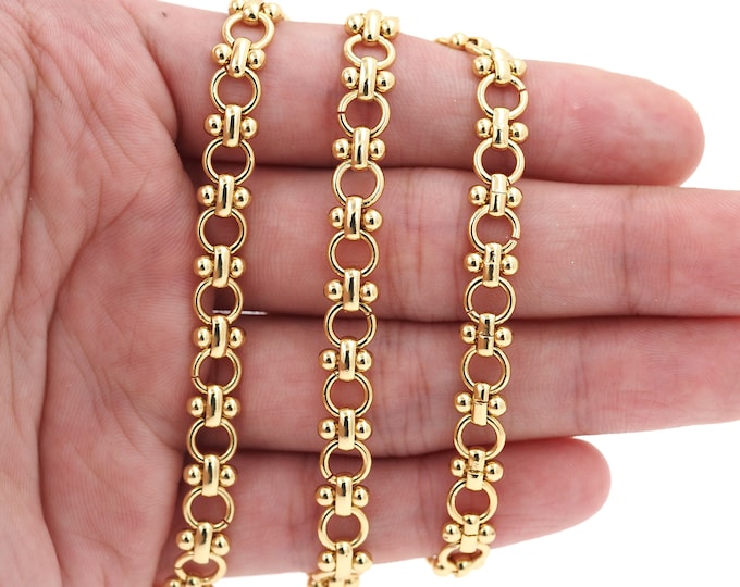 1meter Welded Chain, 18K Gold Filled Round Chain, Gold Rectangular Chain, Gold brass Chain, Suitable For Jewelry Making Supplies,7mm