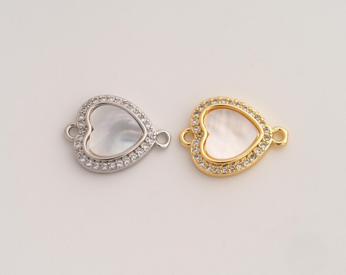 18K Gold Filled Heart Connector,CZ Love Connector,Fritillaria Heart Connector for Jewelry Making 18.8x14.3x3mm