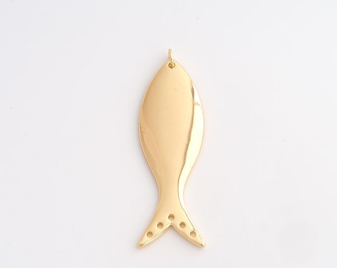 18K Gold Filled Fish Charm, Marine Life Pendant,Fish Necklace Charm, DIY Jewelry Supplies, 52x17x3mm