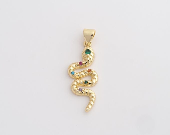 18K Gold Filled Snake Charm, Micropavé CZ Animal Pendant,Snake Necklace Charm, DIY Jewelry Supplies, 23.2x11.3x3.4mm