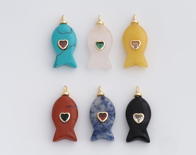 Energy Stone Pendant,18K Gold Filled Natural Stone Necklace,Fish Pendant, DIY jewelry Making Accessories,27.6x12.6x6.6mm