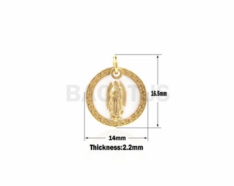 18K Virgin Mother Mary Medallion,religious Coin pendant,Medallion Tone necklace  16.5x14x2.2 mm 1PCS