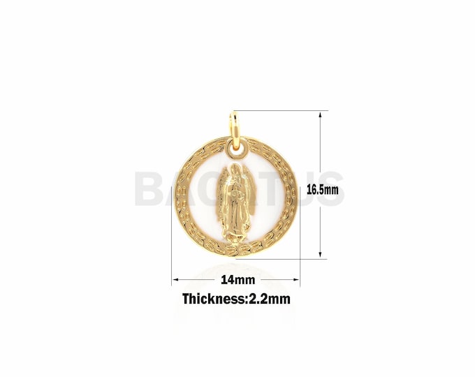 18K Virgin Mother Mary Medallion,religious Coin pendant,Medallion Tone necklace  16.5x14x2.2 mm 1PCS