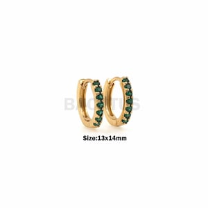 1Pair 18K Gold Filled Green Zircon Earrings Ladies Fashion Cubic Zircon Hoop Earrings Pierced Jewelry White Zircon Round Earrings 13x14mm