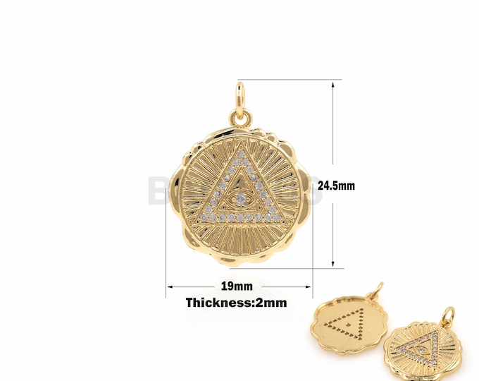 1PCS DIY Jewelry Making Lace Round Pendant Triangle Necklace White Zircon Eye Charm 18K Gold Filling Jewelry Supply 24.5x19x2mm