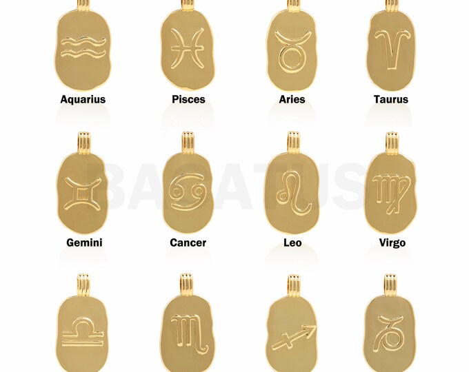 Oval Charm,18K Gold Filled Zodiac Pendant, Astrology Pendant,Constellation Pendant,Oval Pendant, DIY Jewelry Accessories, 24x13x1.7mm