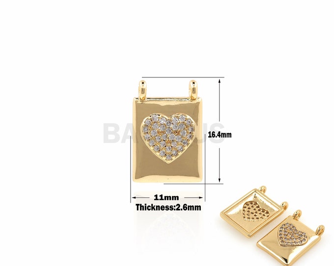 1PCS 18K Gold Filled Micro-Pave Square Pendant Love Pendant Love Charm Suitable for Bracelets, Necklaces, Jewelry Products 16.4x11x2.6mm