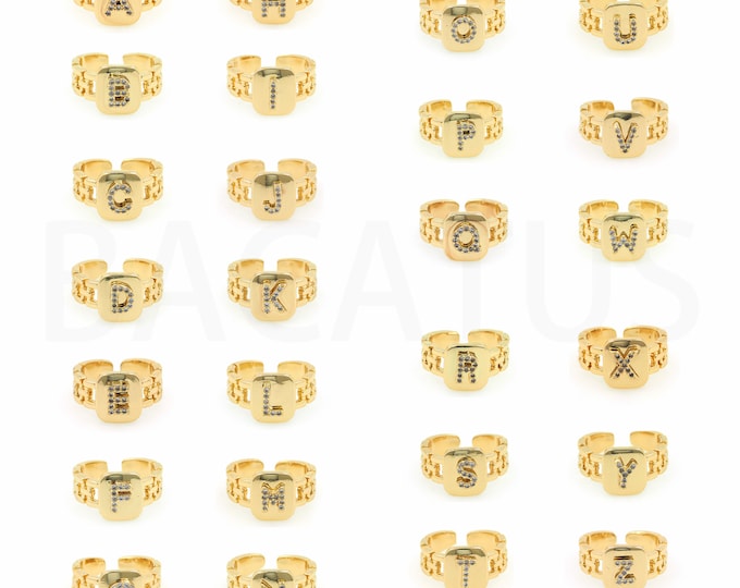 18K Gold Filled 26 Letters Ring,Gold Dainty CZ Open Ring,Simple Ring,Gift for Her