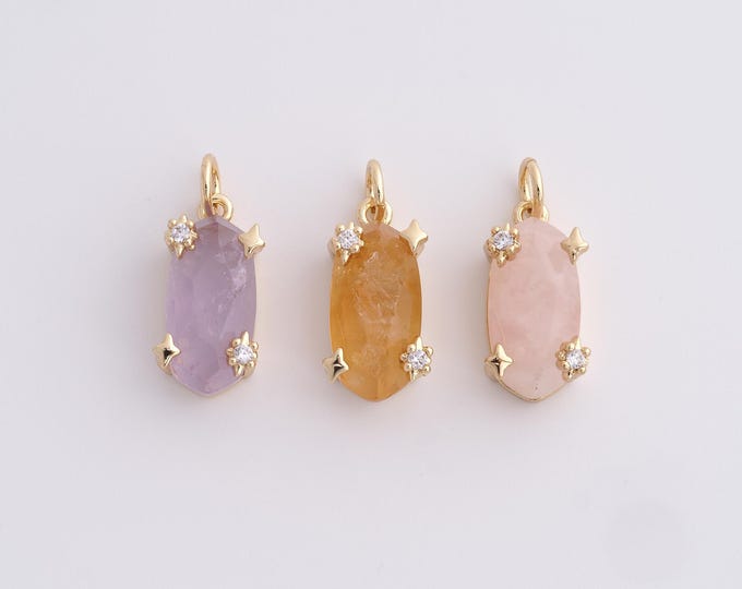 Single Zircon Square Pendant, Cubic Zirconia Pendant 18K Gold Filled Pendant Necklace, Square Charm, 18.8x7.5x7.3mm