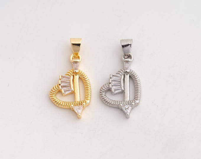 18K Gold Filled Heart Arrow Charm,Dainty Arrow Pendant,CZ Heart Pendant ,DIY Jewelry Supplies,25.3x12.5x3.2mm