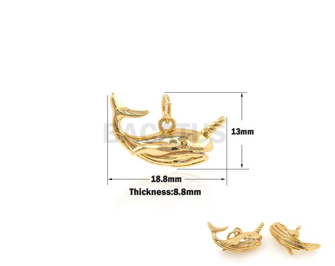 1PCS Whale Pendant Humpback Whale Pendant Happy Little Whale Charm Suitable for Bracelet Necklace Jewelry Articles 18K 13x18.8x8.8mm