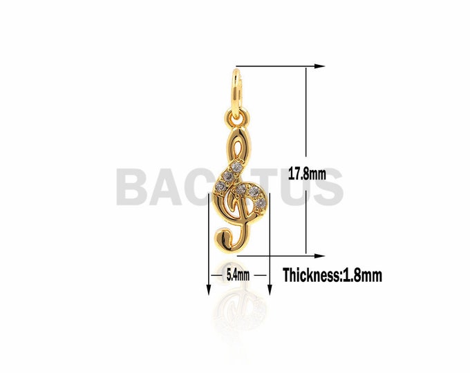 1pcs Treble G clef musical note necklace, Musical note pendant,CZ Micro Pave musical note pendant bracelet charm 17.8x5.4x1.8mm