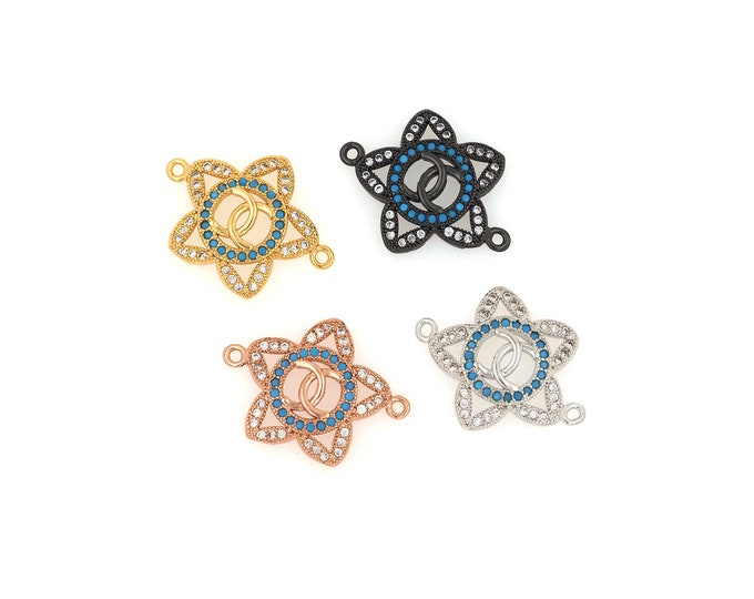 18K Gold Filled CZ Flower Connector,Gold Dainty Flower Connector,Flower Connector Bracelet Necklace for DIY Jewelry Making Supply