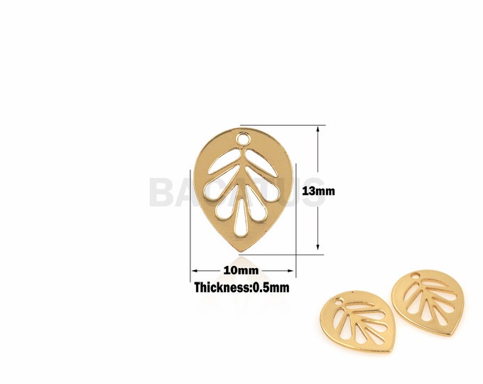 1PCS Leaf Pendants Lnverted Drop-Shaped Pendants Are Suitable For Making Bracelets, Necklaces, Jewelry, And 18k Gold Filled 13x10x0.5mm