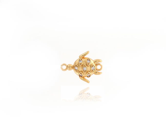 Turtle Connector, 18K Gold Filled Animal Connector, MicroPave CZ Turtle Charm, DIY Jewelry Supplies, 17.4x13.7x4.2mm