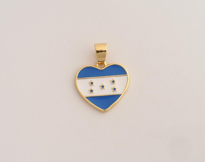 18K Gold Filled Honduras Flag Charm,Dainty Enamel Heart Flag Pendant,Honduras Pendant ,DIY Jewelry Supplies,23x17.3x1.6mm