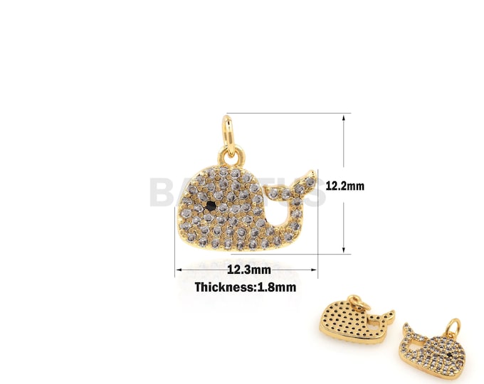 1PCS DIY Jewelry Work Whale Pendant Sea Life Charm Suitable For Bracelet Necklace Jewelry Products CZ Paving Cubic Zirconia 12.2x12.3x1.8mm