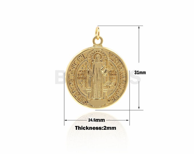 Danity Gold Jesus Flat Coins,Round Jesus Pendant,Gold Fill Religion Jewelry,Jesus Necklace  31.1*24.5*2mm 1PCS
