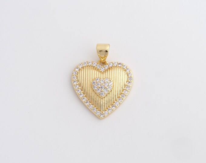 18K Gold Filled Heart Charm, Micropavé CZ Love Pendant,Heart Necklace Charm, DIY Jewelry Supplies, 23.6x18.4x4mm