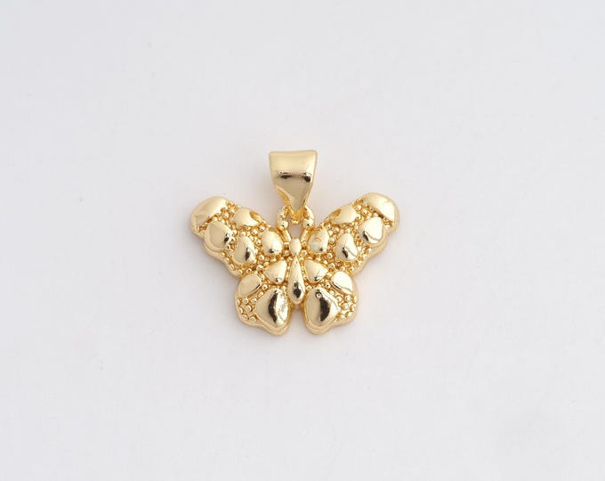 18K Gold Filled Butterfly Charm, Insect Pendant,Butterfly Necklace Charm, DIY Jewelry Supplies, 17x18.6x3mm