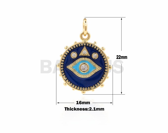 1PCS  Enamel Round Eye Pendant, Gold Single Eye Pendant Necklace, CZ Round Coin Medal Charm, Suitable For Jewelry Making 22×16×2.1mm