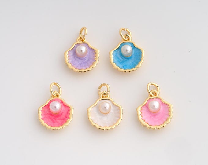 18K Gold Filled Shell Charm,Dainty Enamel Oyster Pendant,Shell Pendant ,DIY Jewelry Supplies,17.2x12x5mm