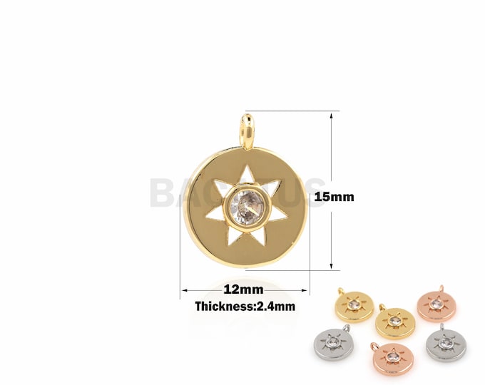 1PCS Round Pendant Six-pointed Star Jewelry Star Pendant DIY Jewelry Making Cubic Zirconia Hollow Pendant 18K Gold Filling 15x12x2.4mm