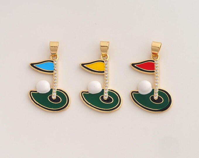 18K Gold Filled Golf Charm,Dainty CZ Sports Pendant,Enamel Golf Pendant ,DIY Jewelry Supplies,32.8x18.5x3.6mm