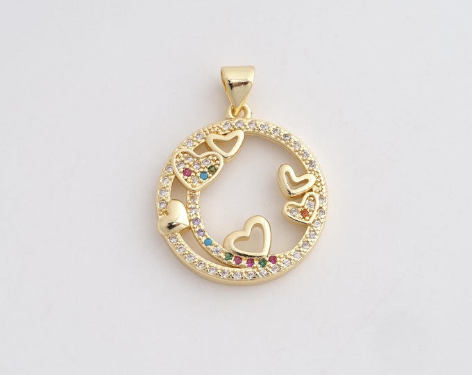 18K Gold Filled LOVE Pendant,Gold Dainty Heart Charms,CZ Round Charm Bracelet Necklace for DIY Jewelry Making Supply,26.7x20.7x3.3mm